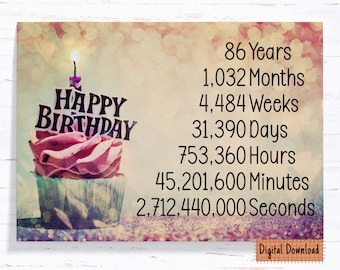 86th Birthday Card: Time Count Printable (Digital Download)