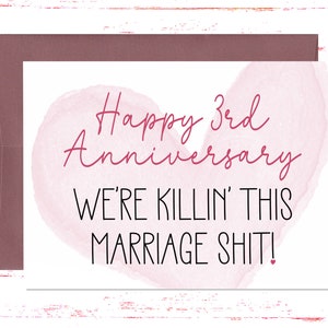 3rd Anniversary Card, Third Wedding Anniversary Card for Her or Him, Husband or Wife Funny Romantic Card for 3 Year Anniversary