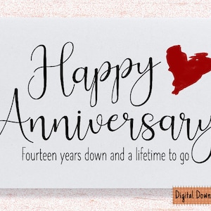 Printable 14th Anniversary Card: Fourteenth Year, Husband or Wife (PDF)