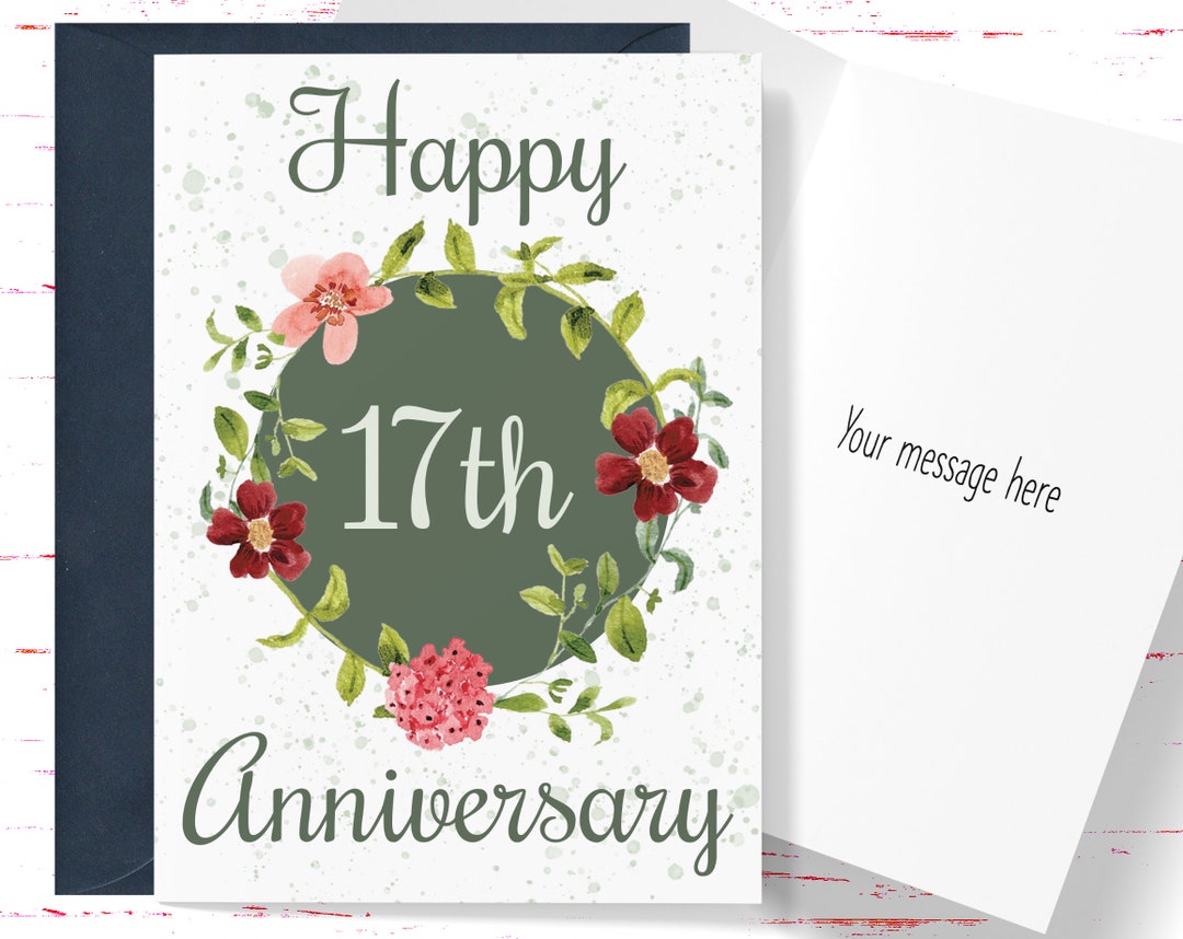 Happy 17th Anniversary!! 水面下 箔押し PR 2枚 17th Anniversary Card for Couple: Floral Greeting Card - Etsy