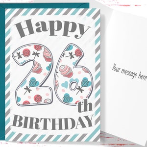 Happy 26th Birthday Card, Cute Birthday Card for 26 Year Old Birthday, Cute Card for Boys or Girls, Him or Her