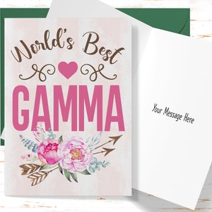 Mother's Day Card World's Best Gamma, Greeting Card for Mother's Day, Gamma Birthday Card, Card for Gamma From Daughter or Son