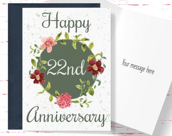 22nd Anniversary Gift for Couple, Twenty Second Anniversary Card for Couple, For Husband, For Wife, 22 Year Anniversary Card