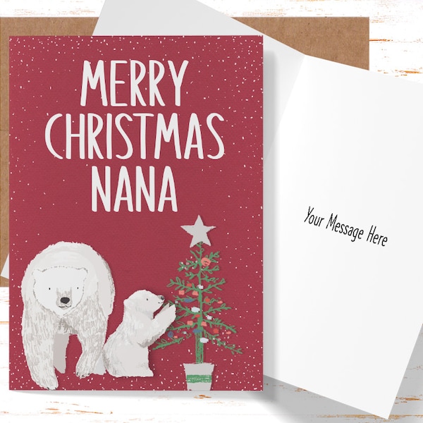 Merry Christmas Nana Greeting Card, Nana Christmas Card, Cute Polar Bear Christmas Tree Christmas Card for Nana