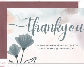 Grateful For You, Appreciation Card, General Thank You Card, Floral Thank You, Above and Beyond