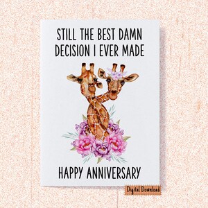 Tarjeta de aniversario imprimible, sigue siendo la mejor tarjeta de aniversario de decisión para ella, tarjeta de amor marido o esposa, tarjeta para novio o novia