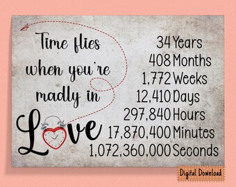 Biglietto d'auguri per il 34° anniversario di Time Flies: follemente innamorato
