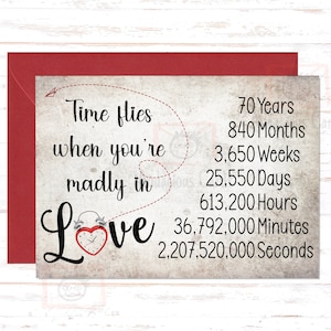 Time Flies 70th Anniversary Card, 70th Anniversary Gift, Seventy Year Anniversary Card, For Husband, For Wife, Seventieth Anniversary