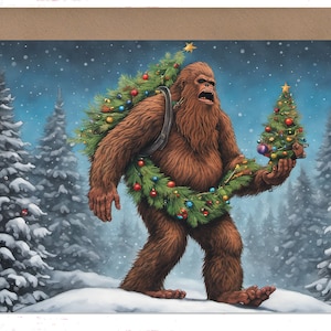Bigfoot Christmas Card, Christmas Greeting Card, Sasquatch Christmas Card, Holiday Christmas Cards, Merry Christmas