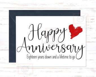 18th Anniversary Card, 18th Anniversary Gift, Eighteenth Anniversary Card , For Husband, For Wife, 18 Year Anniversary