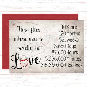 Time Flies 10th Anniversary Card for Couples, 10th Anniversary Gift, Tenth Anniversary Card, For Husband, For Wife, 10 Year Anniversary Gift