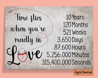 Time Flies 10th Anniversary Card for Couples (Digital Download)