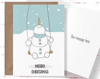 Snowman Christmas Card, Christmas Greeting Card, Holiday Christmas Card