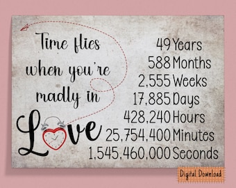 Printable Time Flies 49th Anniversary Card, 49th Anniversary Gift, Forty Nine Year Anniversary Card, For Husband, For Wife, Forty Ninth