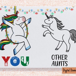 Carte imprimable pour tante, carte de Noël pour tante, carte de voeux pour tante, carte de Noël tante, carte de tante licorne de Noël