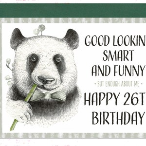 Funny 26th Birthday Card, Sarcastic Birthday Card for 26th Birthday, Humorous Panda Joke Card for 26 Year Old Birthday