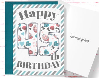 Happy 45th Birthday Card, Cute Birthday Card for 45 Year Old Birthday, Cute Card for Boys or Girls, Him or Her