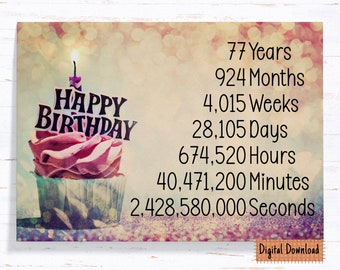 77th Birthday Card: Time Count Printable for Her (Digital Download)