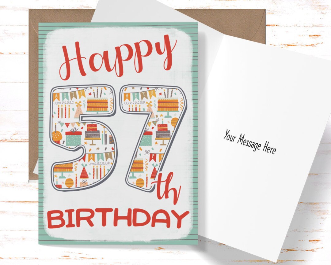 Happy 57th Birthday Card for Her, Birthday Card for 57th Birthday, Cute ...