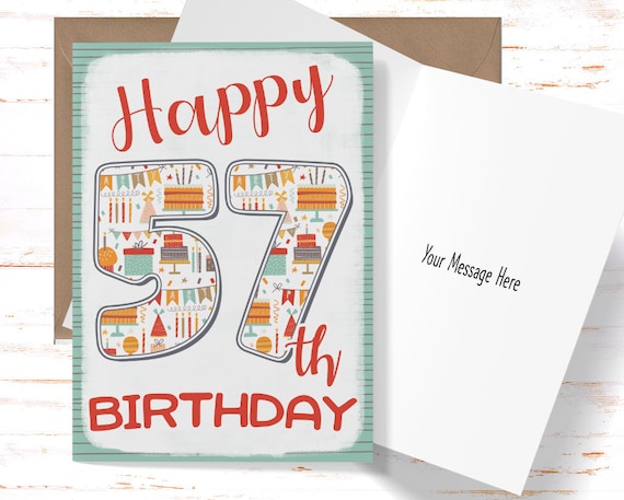 Happy 57th Birthday Card for Her Birthday Card for 57th | Etsy