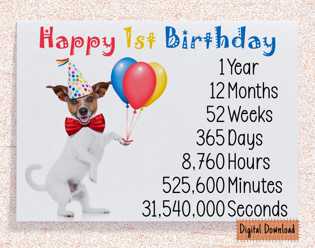 Birthday Card Dog Year Birthday Printable Cute 1st Birthday Card