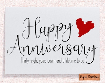 Printable 38th Anniversary Card: Husband or Wife (Digital Download)