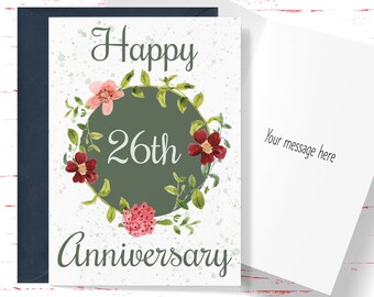 26th Anniversary Gift for Couple, Twenty Sixth Anniversary Card for Couple, For Husband, For Wife, 26 Year Anniversary Card