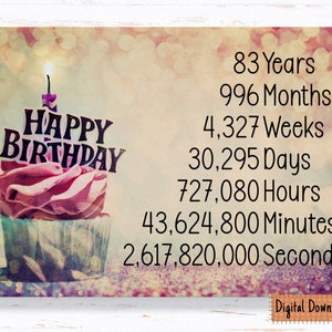 Printable 83rd Birthday Card for her, Time Count Birthday Card for 83rd Birthday, Cute Card for Daughter, Girlfriend, Friend