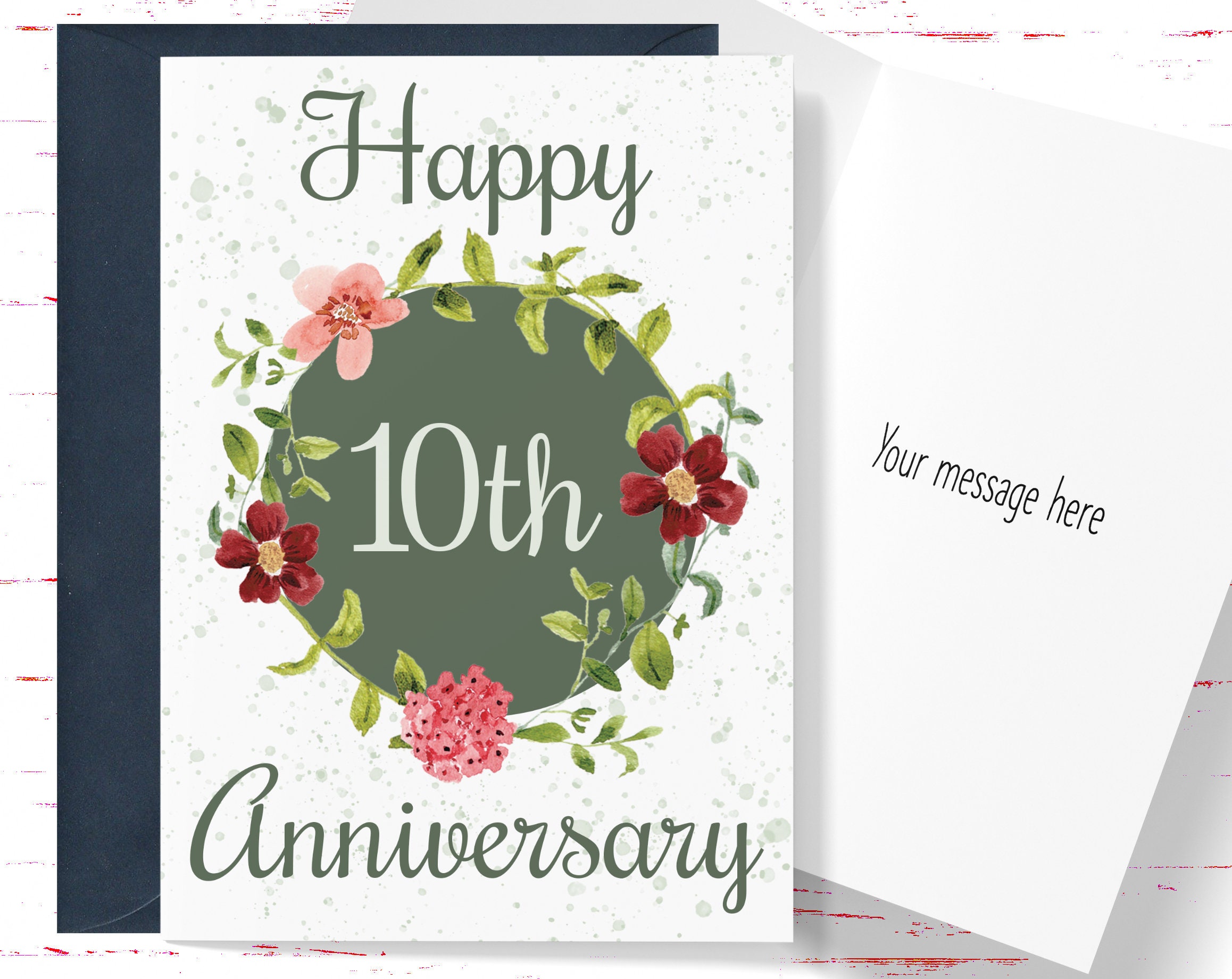 10th Anniversary Card: Floral Greeting Card for Couple - Etsy