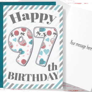 Happy 97th Birthday Card, Cute Birthday Card for 97 Year Old Birthday, Cute Card for Boys or Girls, Him or Her