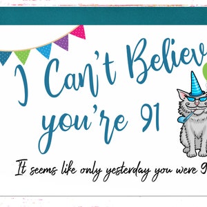 Funny 91st Birthday Card her, Sarcastic Birthday Card for 91st Birthday, Joke Card for Mom, Dad, Grandpa, Grandma, Aunt, Uncle 91 Year Old