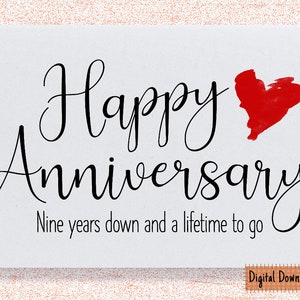 Tarjeta imprimible del noveno aniversario, regalo del noveno aniversario, tarjeta del noveno aniversario, para el esposo, para la esposa, aniversario del noveno año