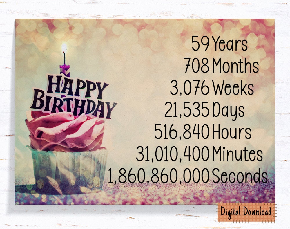 Printable 59th Birthday Card for Her Time Count Birthday Card - Etsy
