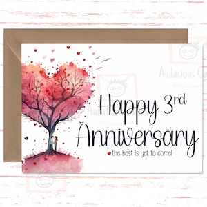 3rd Anniversary Card, Third Wedding Anniversary Card , For Husband, For Wife, Card for Couple 3 Year Anniversary