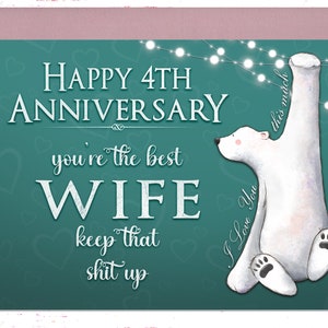 4th Anniversary Card for Wife, Fourth Anniversary Card for Her, 4 Year Anniversary Greeting Card