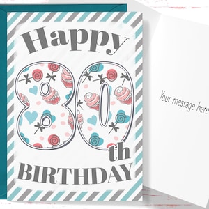 Happy 80th Birthday Card, Cute Birthday Card for 80 Year Old Birthday, Cute Card for Boys or Girls, Him or Her