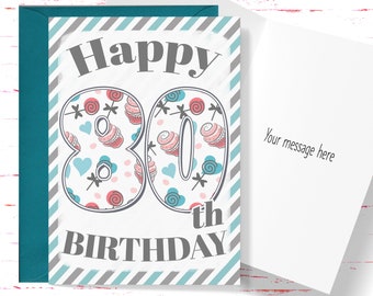 Happy 80th Birthday Card, Cute Birthday Card for 80 Year Old Birthday, Cute Card for Boys or Girls, Him or Her