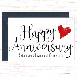 16th Anniversary Card, 16th Anniversary Gift, Sixteenth Anniversary Card , For Husband, For Wife, 16 Year Anniversary