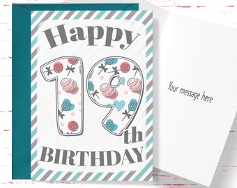 Happy 19th Birthday Card, Cute Birthday Card for 19 Year Old Birthday, Cute Card for Boys or Girls, Him or Her