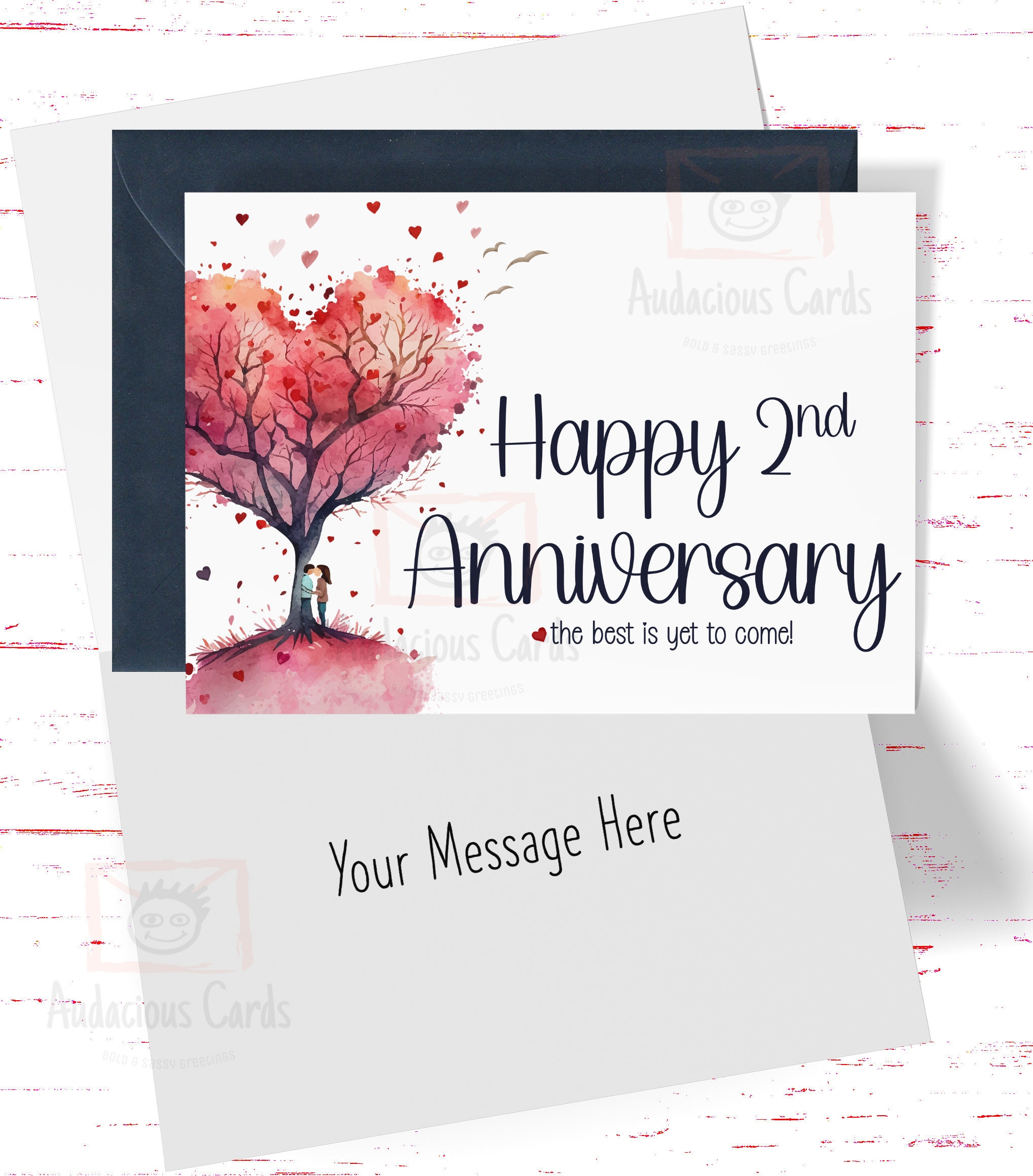 2nd Anniversary Card: Heart Tree, Couple Gift - Etsy