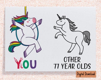 Unicorn 77th Birthday Card for Her (Digital Download)