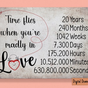 Cartão de aniversário de 20 anos para impressão, presente de 20 anos, cartão de vigésimo aniversário, para marido, para esposa, aniversário de 20 anos