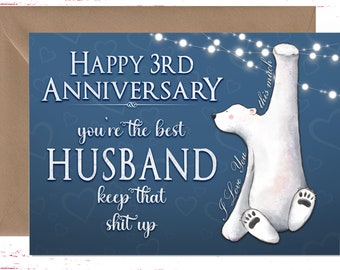 3rd Anniversary Card for Husband: Humorous Greeting Card