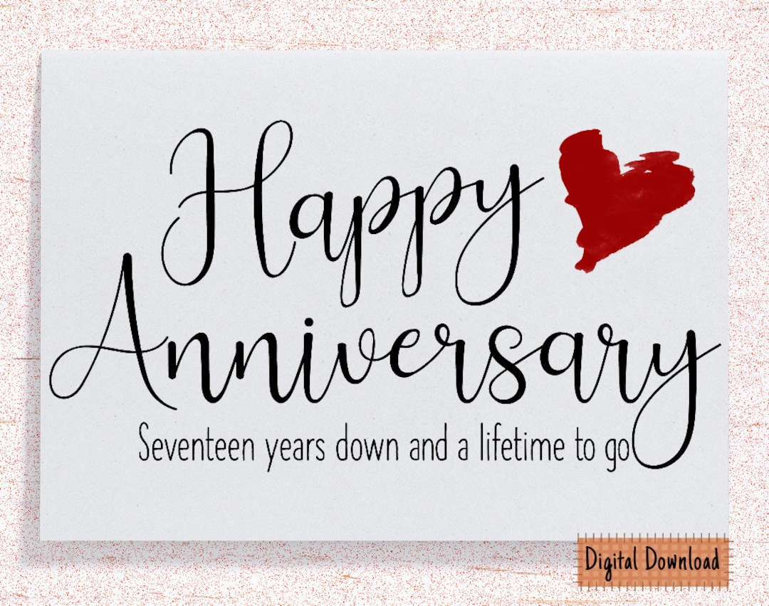 17th Anniversary Card: Printable Greeting Card for Husband or Wife