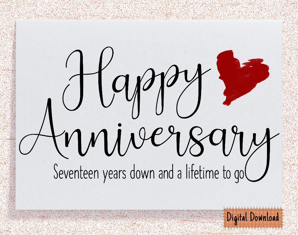 17th Anniversary Card: Printable Greeting Card for Husband or Wife