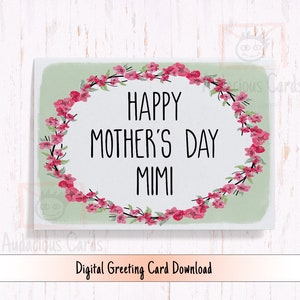 Tarjeta imprimible del Día de la Madre para Mimi, Hermosa Tarjeta para Mimi, Descarga Instantánea Tarjeta del Día de la Madre