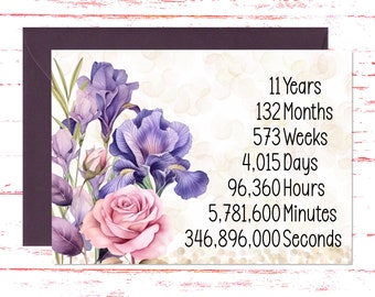 11th Anniversary Card: Rose & Iris Floral Design