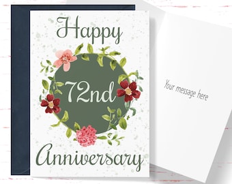 72nd Anniversary Gift for Couple, Seventy Second Anniversary Card for Couple, For Husband, For Wife, 72 Year Anniversary Card
