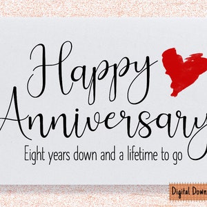 Printable 8th Anniversary Card, 8th Anniversary Gift, Eighth Anniversary Card , For Husband, For Wife, 8 Year Anniversary