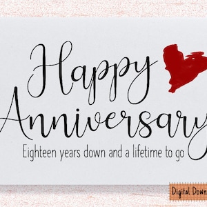 Tarjeta imprimible del 18.º aniversario, regalo del 18.º aniversario, tarjeta del decimoctavo aniversario, para marido, para esposa, 18.º aniversario